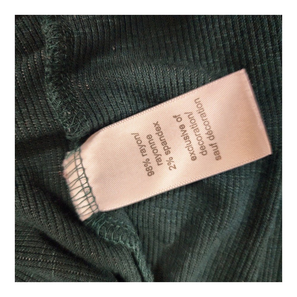 Maurices Womens Forest Green Ribbed Babydoll Top Long Sleeve Crochet Lace M - Picture 7 of 9